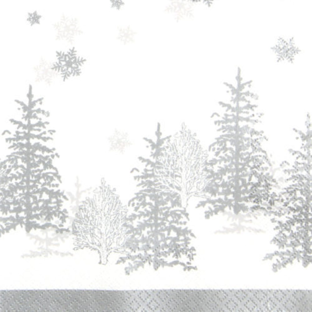 Cocktail Paper Napkins 25cm, Silver Trees & Snowflakes image 0